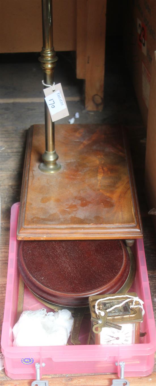 French gilt brass carriage timepiece & a set of Avery wood and brass balance scales & weights